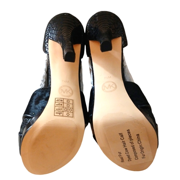 NEW Michael Kors Black Nadja T Strap Platform Heels Snake Embossed Stiletto 7.5 - Picture 9 of 11